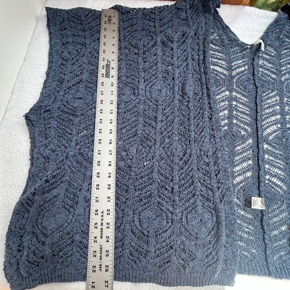 Sundance Womens Navy Crochet Knit Poncho Cardigan Sweater Top M/L - Picture 6 of 6